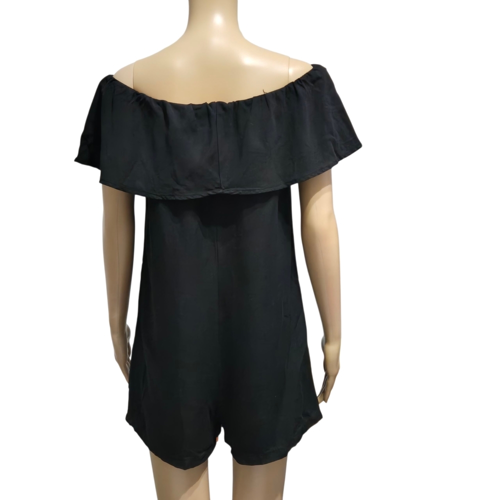 Zara Woman Black Off-Shoulder Ruffled Romper XS